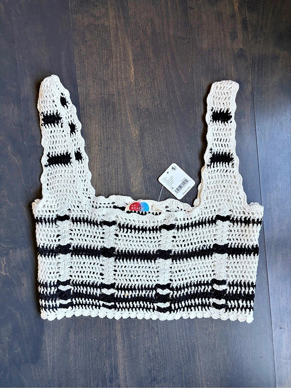 Free People Beach Crochet Crop Top in Cream & Black Size Medium NWT